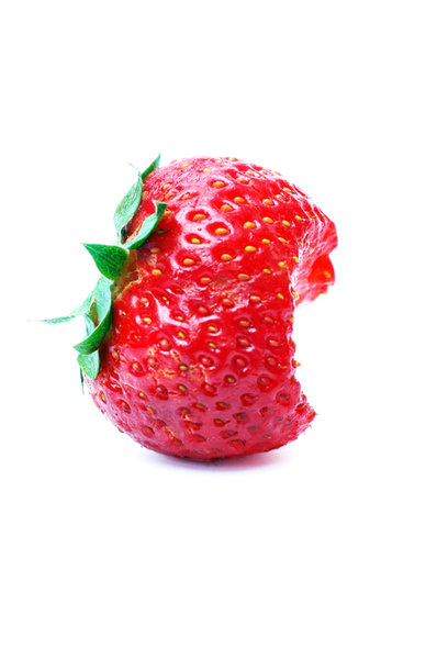 A bite in a strawberry.
