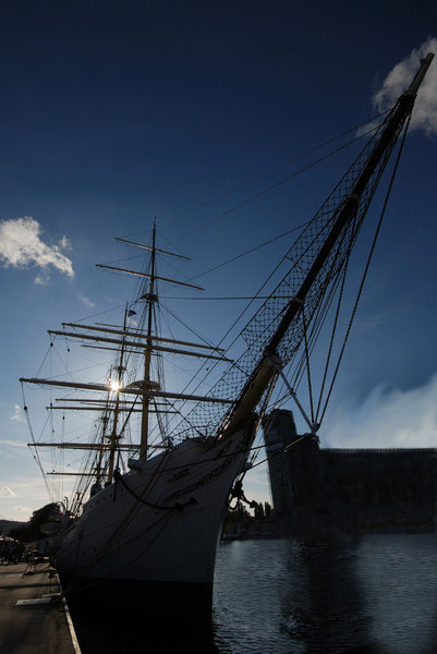 Silhouette of tall ship