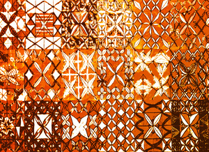 Pacific motifs: Pacific motifs as drawn and coloured by Primary (elementary) school children for a school bulletin board. The drawings use familiar motifs to Island cultures of the Pacific.