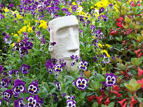 Statue in the pansies 1