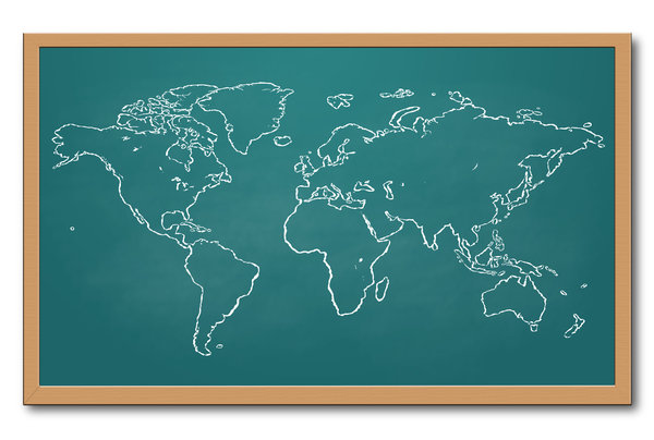 World map on a chalkboard