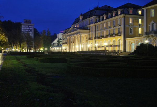 Building and park at night