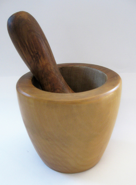wooden mortar with pestle