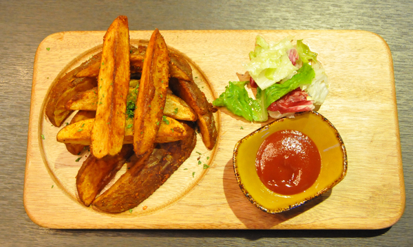 fries and salad