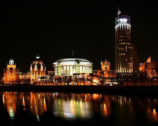 Moscow House of Music at night