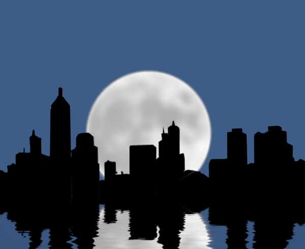 City Silhouettes With Moon 4