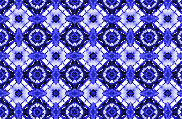 blue fabric with mosaic shapes