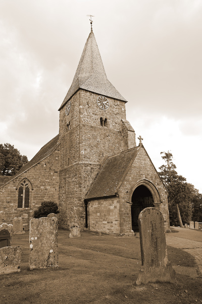 Old English church - sepia