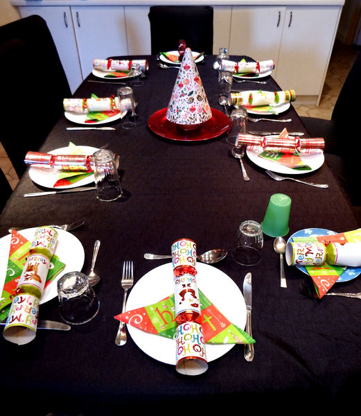 table setting: table prepared and set for Christmas lunch meal