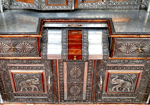 fine filigree cabinet2: fine metalwork on Indian cultural/religious home cabinet