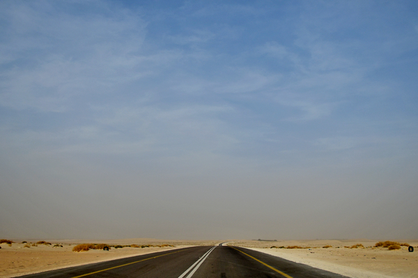Driving on a desert road