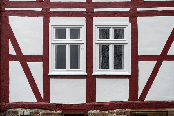 half-timbered windows facade