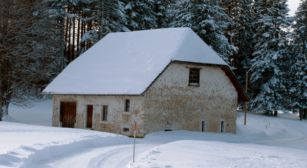 Small house isolated in winter
