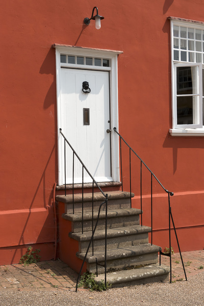 White door and steps
