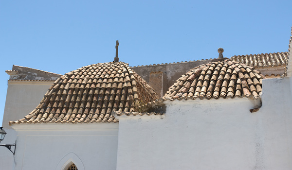 Tiled domes: Tiled domes of a church in Ibiza, Spain.