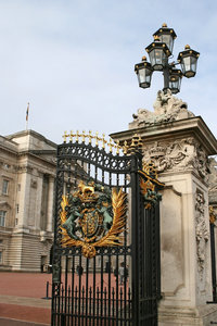 Buckingham Palace 4: A crested side gate at Buckingham Palace, London, England.