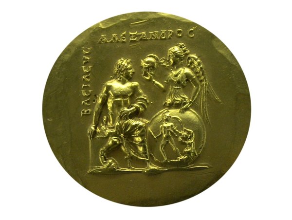 Ancient greek coin: Gold coin with goddes Athen and Alexander the Great