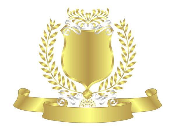 Gold Shield White Ribbon: Blank Gold Shield With White Ribbon