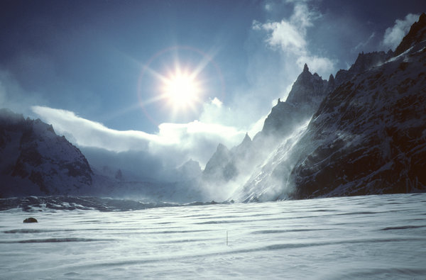 The Vallée Blanche: The Vallée Blanche, Mer de Glace, Chamonix, France. Photo taken some years ago with Contax T with Kodachrome positive film, scanned with Nikon Super Coolscan 5000. My best skiing adventure ever! Also check out http://www.sxc.hu/photo/6 .. 