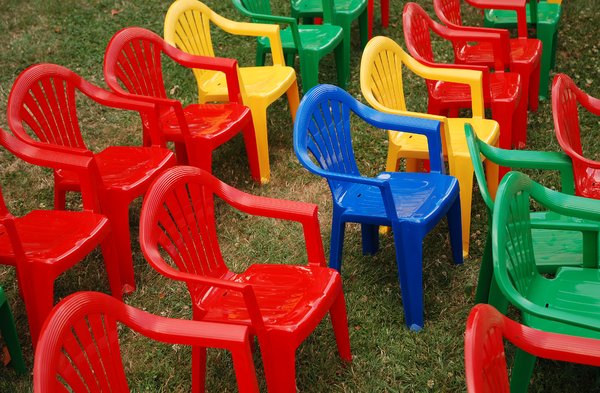 Blue Seat: Tiny plastic chairs for kids.