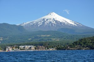 Volcan Villarica, Chile: Volcan Villarica and Llanquigue lake , Pucon, Chile. One of the most active volcanos in the world