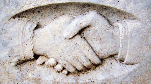 Grave Hands: the clasp of death... hands on gravestone at old Auckland cemetery