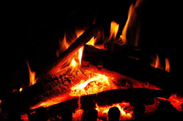 Fireplace: a burning fireplace
