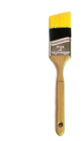 Painting 2: Paint brush and yellow paint, isolated on white background.
