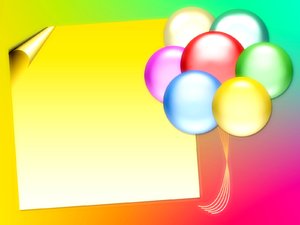 Balloons 8: Graphic of balloons on a background with copyspace. Primary colours. Makes a great party invitation. Remember, no commercial cards without express permission.