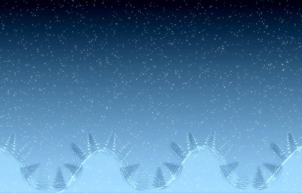 Fantasy Winter Scene: A cute and funny fantasy Christmas background with hills, snow, and trees, in shades of blue. Great illustration, wallpaper or background.