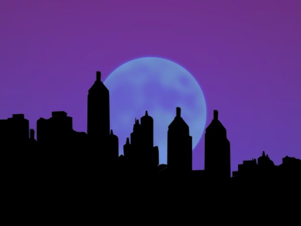 City Silhouettes With Moon
