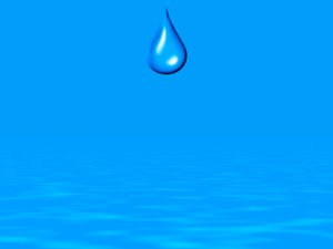 Water: Graphic water droplet falling into a pool of water. Useful for illustrating moisturiser, water conservation, ecology, save the planet, gardening sites, coolness, etc. Plenty of copyspace.