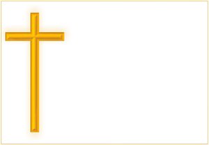 Golden Cross: Gold cross on a white background and a fine gold edge. Plenty of copyspace.
