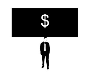 Something on Your Mind 2: Businessman (figure from a free for commercial use vector) thinking about money.