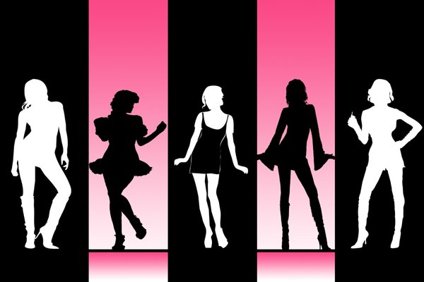 Girls: Line-up of girls against a coloured backdrop