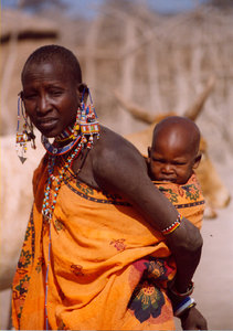 africa: Masai Woman with children