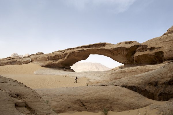 Natural bridge: A sandstone bridge in Wadi Rum desert in Jordan