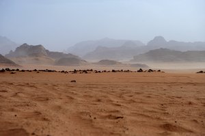 Sandstorm in desert Wadi Rum