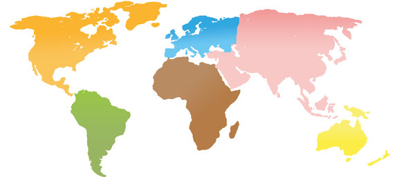 Continenten wereldkaart: 