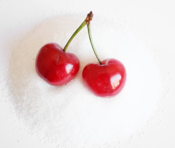 on sugar: strawberry and cherries