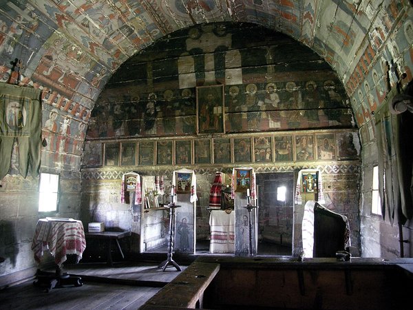 Interior of a wooden church