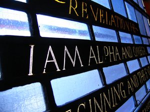 I AM: Stained Glass of Wolfville Baptist Church, Wolfville, Nova Scotia - the oldest continuing Baptist Church in Canada
