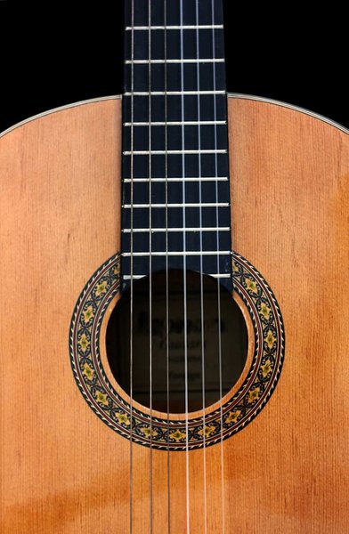 Classical Guitar: Classical guitar soundbox close-up