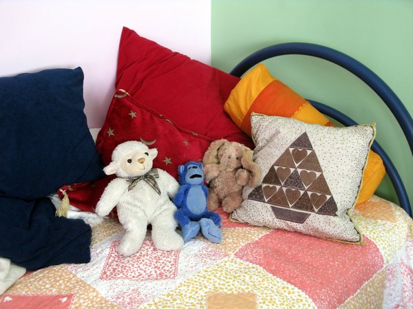 cama y juguetes: 
