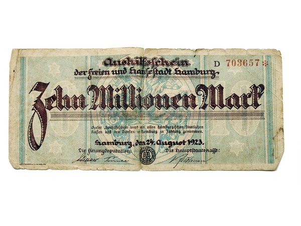 old money: old German crisis money. Ten million Reichs Mark.

