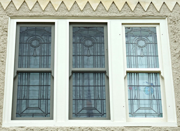 window triplets: three adjoining decorative art-glass windows