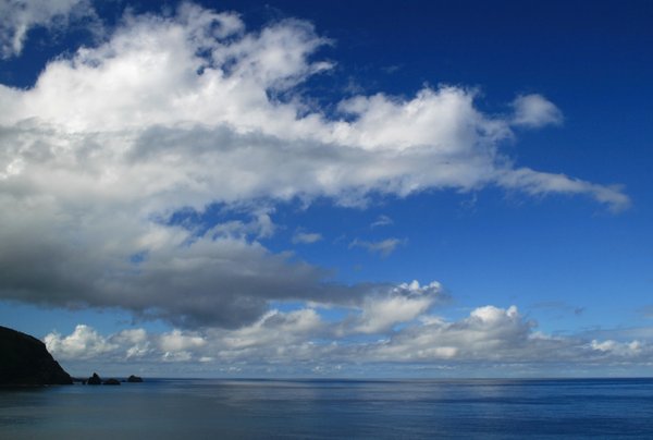 Blue sea, blue sky: The rocky laval northern coast of Madeira.