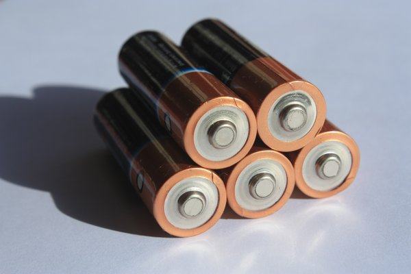 Batteries: Close up of 5 batteries