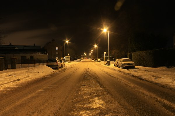 Winter street at night: A winter street scene