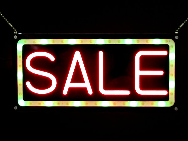 lit-up for bargains: bright 'neon'/LCD lit sale sign